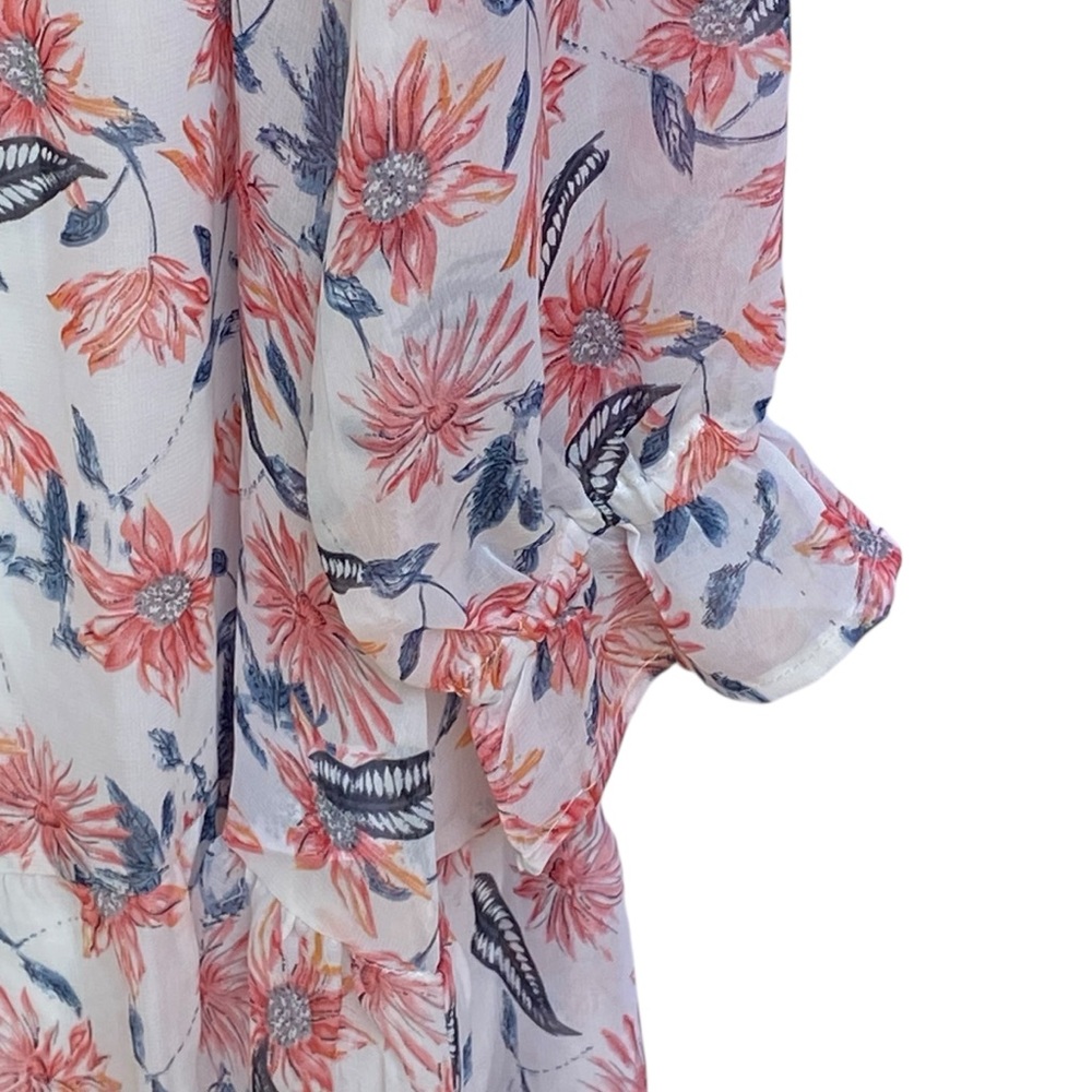 Umgee Lightweight Floral Dress Womens Size Medium NWT White Ruffle Tie Tassels - Picture 6 of 11